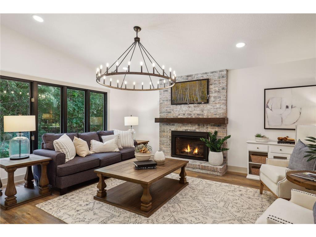 Living room and fireplace from a Minnesota home listing